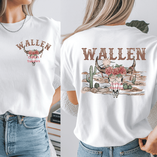 Wallen Western Desert Skull Fan Art DTF Shirt Transfer | Wallen Country Music Inspired Front & Back Heat Press Design