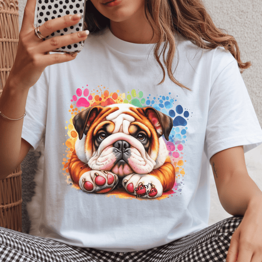 Colorful Bulldog DTF Transfer | Cute Bulldog Puppy Shirt Transfer | Paint Splatter Dog Heat Transfer Ready to Press