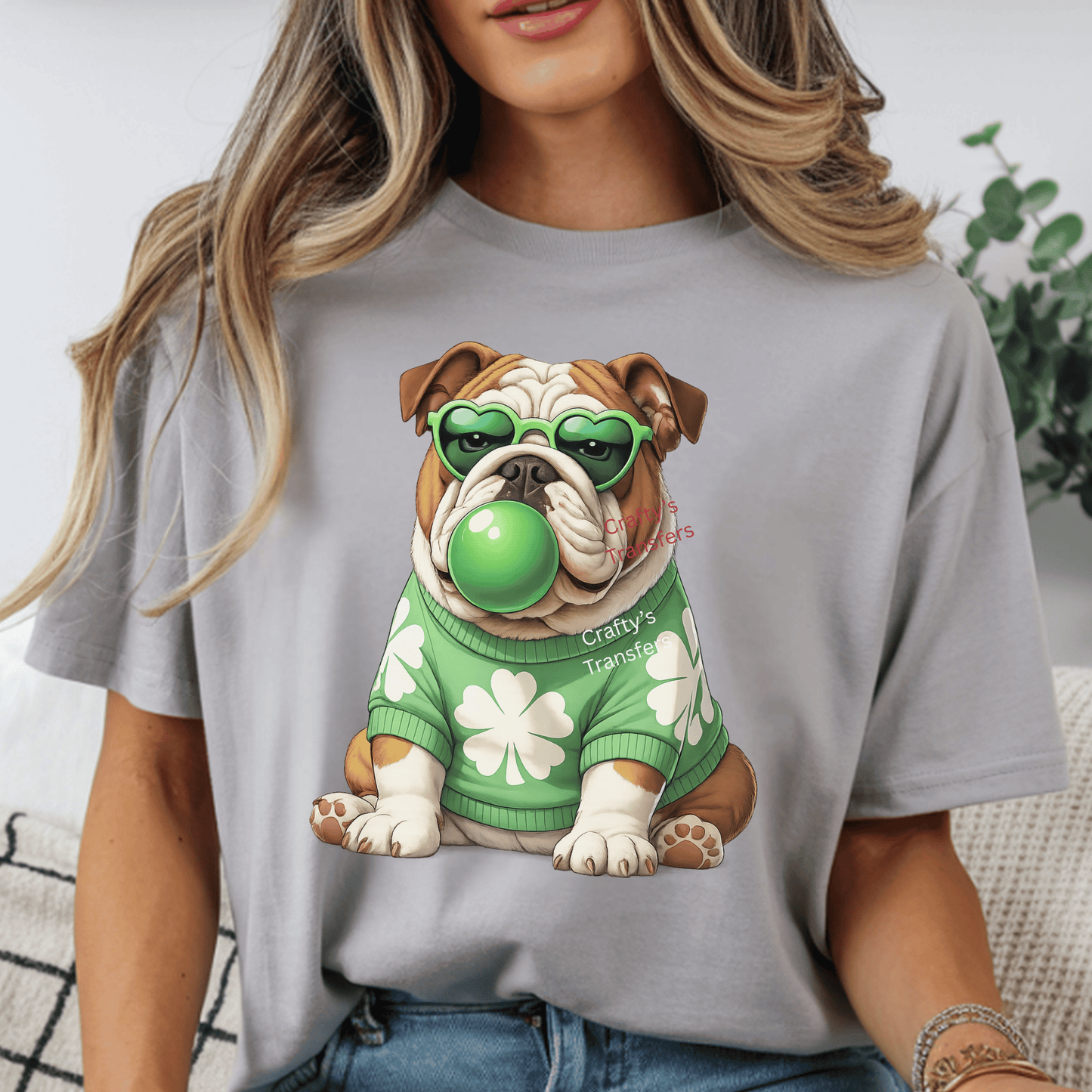 St. Patrick’s Day Bulldog DTF Transfer | Lucky Bulldog Shirt Transfer | Funny Shamrock Dog Heat Transfer Ready to Press