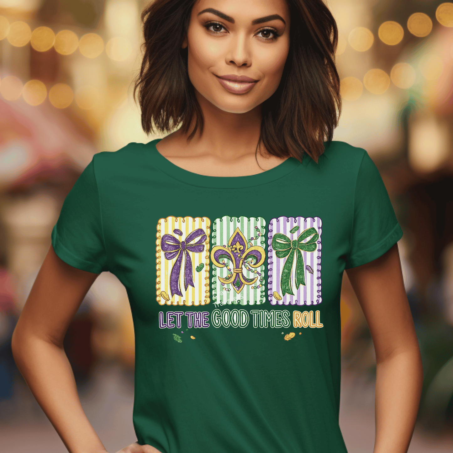 Let the Good Times Roll Mardi Gras DTF Transfer | Bow & Fleur-de-Lis Shirt Design | Purple Green Gold Heat Transfer