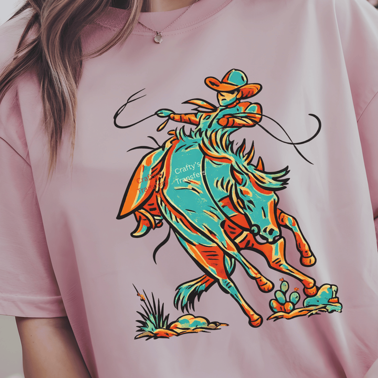 Teal Horse Cowboy DTF Transfer | Western Rodeo Horse Shirt Design | Bold Cowgirl Heat Transfer