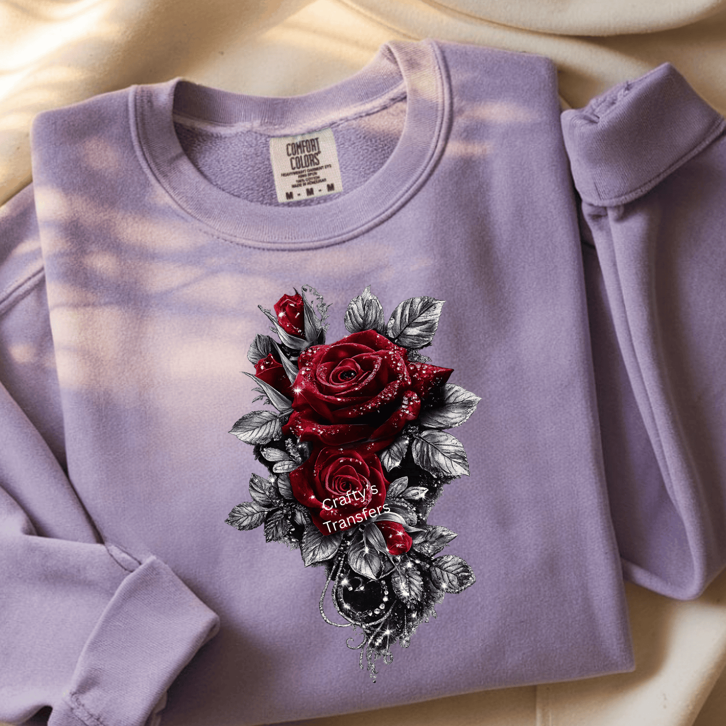 Red Rose Floral DTF Transfer | Gothic Rose Shirt Design | Elegant Dark Floral Heat Transfer