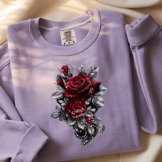 Red Rose Floral DTF Transfer | Gothic Rose Shirt Design | Elegant Dark Floral Heat Transfer