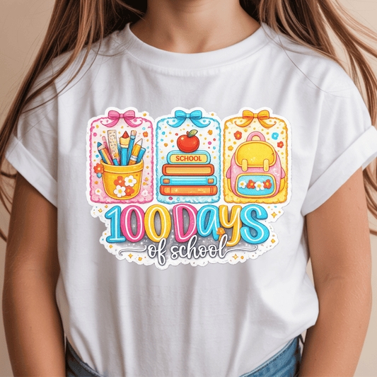 100 Days of School DTF Transfer | Stamp Style Teacher Shirt Design | Colorful Classroom Heat Transfer