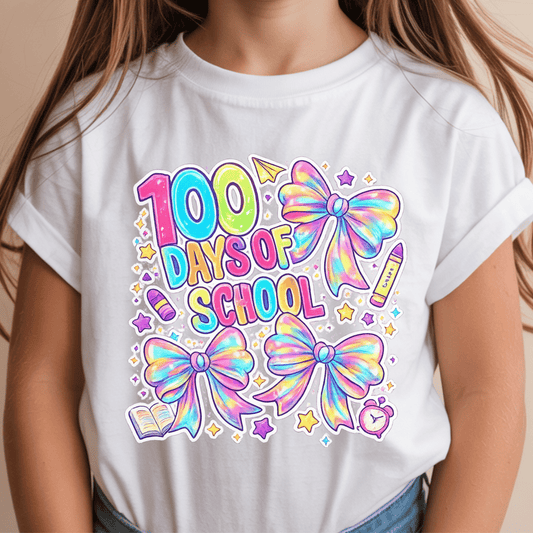 100 Days of School DTF Transfer | Rainbow Bow Teacher Shirt Design | 100th Day School Heat Transfer