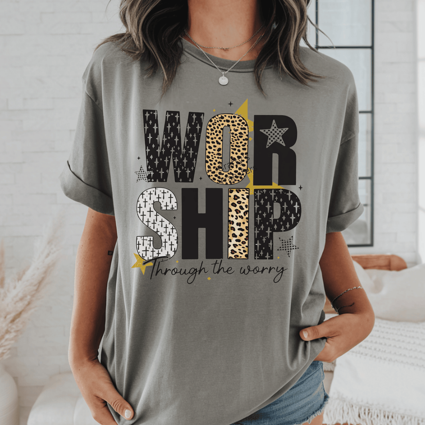 Worship Through the Worry DTF Transfer | Christian Faith Shirt Transfer | Leopard Print Scripture Heat Transfer