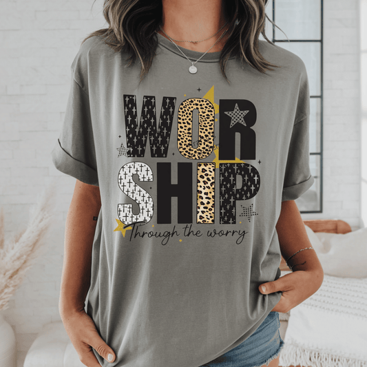 Worship Through the Worry DTF Transfer | Christian Faith Shirt Transfer | Leopard Print Scripture Heat Transfer