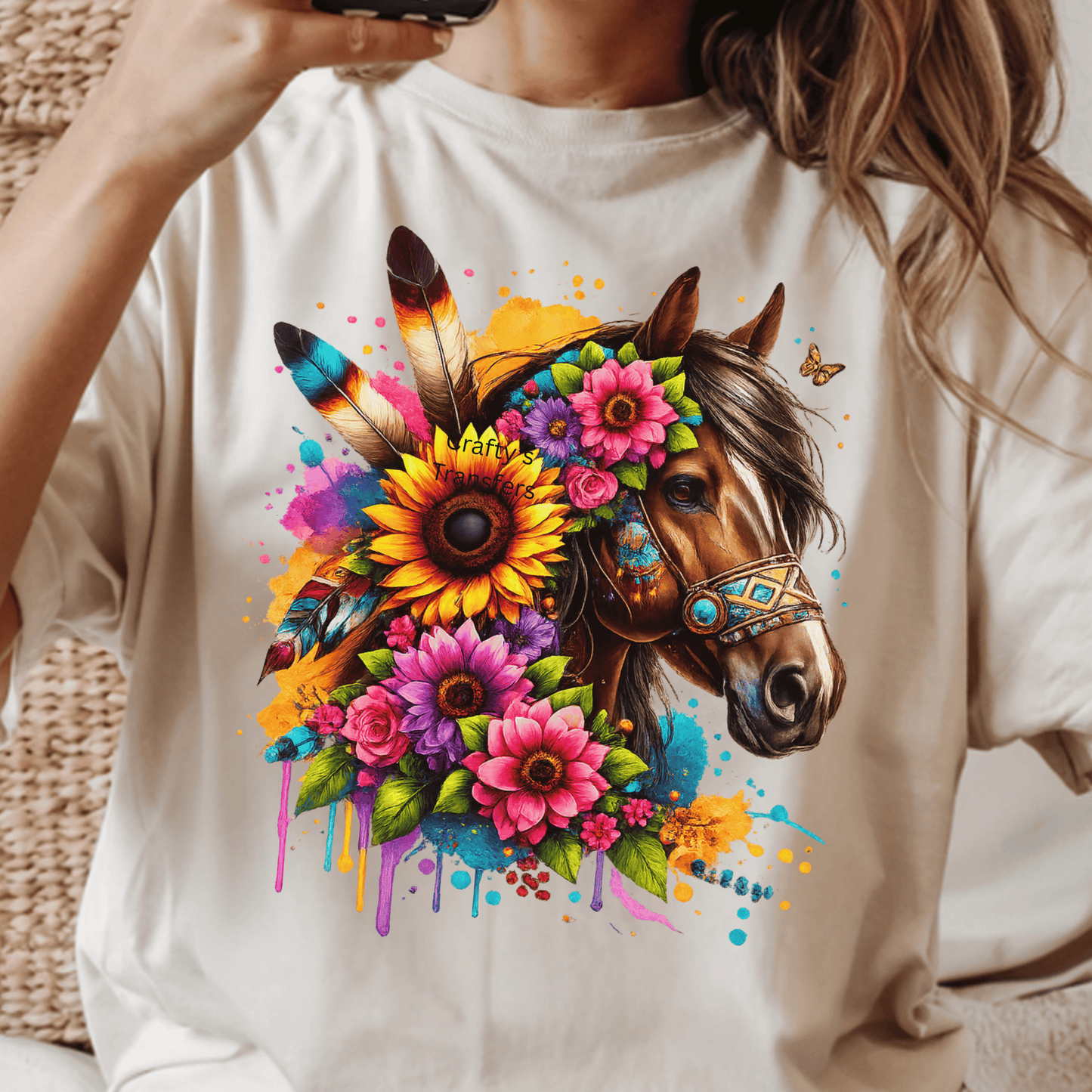 Boho Horse Floral DTF Transfer | Western Sunflower Horse Shirt Transfer | Cowgirl Bohemian Heat Transfer Design
