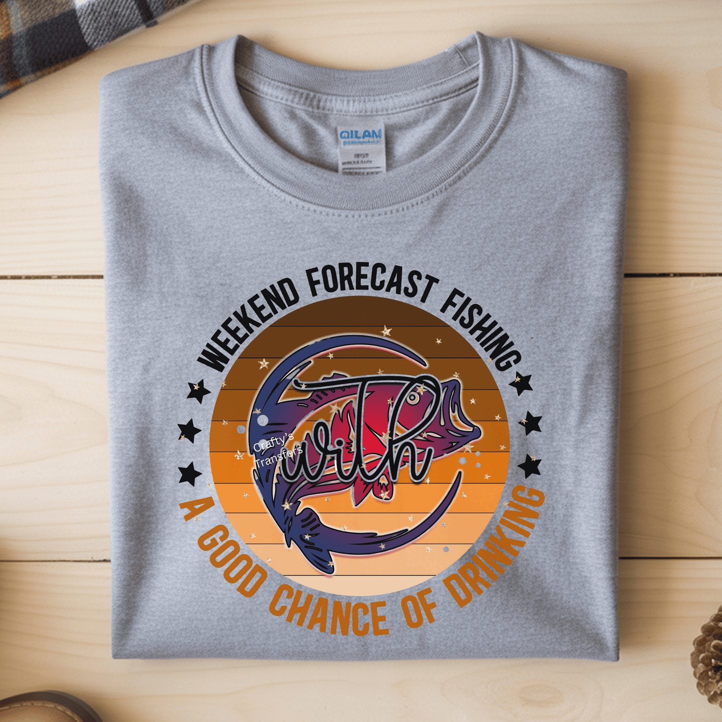 Weekend Forecast Fishing DTF Transfer – Funny Fishing Shirt Transfer – A Good Chance of Drinking Heat Press Design