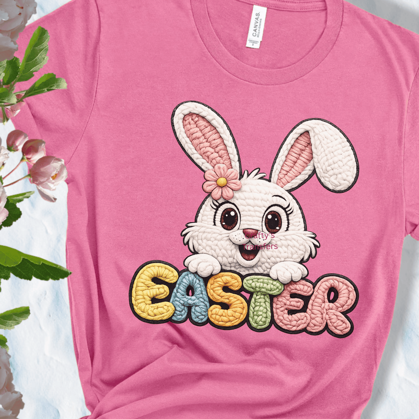 Easter Bunny DTF Transfer – Crochet Style Easter Shirt Transfer – Cute Bunny Heat Press Design