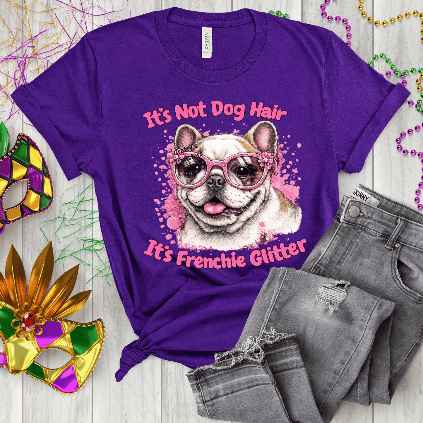 It’s Not Dog Hair It’s Frenchie Glitter DTF Transfer | French Bulldog Funny Dog Shirt Transfer | Pink Glitter Frenchie Design