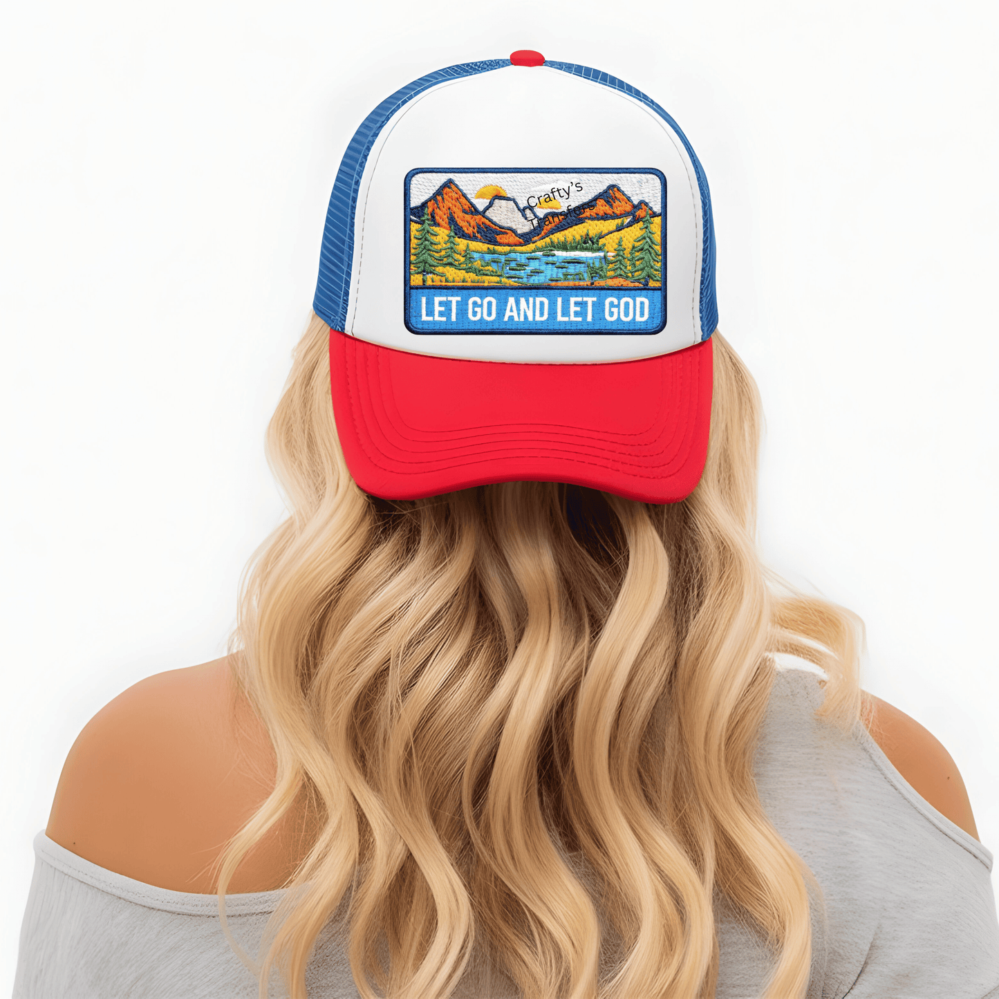 Let Go and Let God DTF Trucker Hat Transfer | Faith Mountain Hat Patch Design