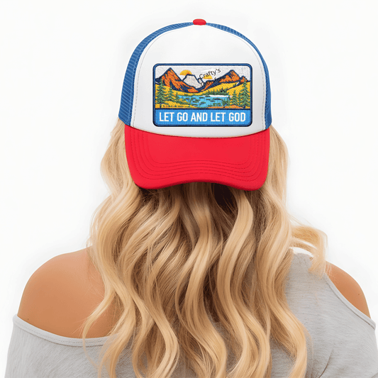 Let Go and Let God DTF Trucker Hat Transfer | Faith Mountain Hat Patch Design