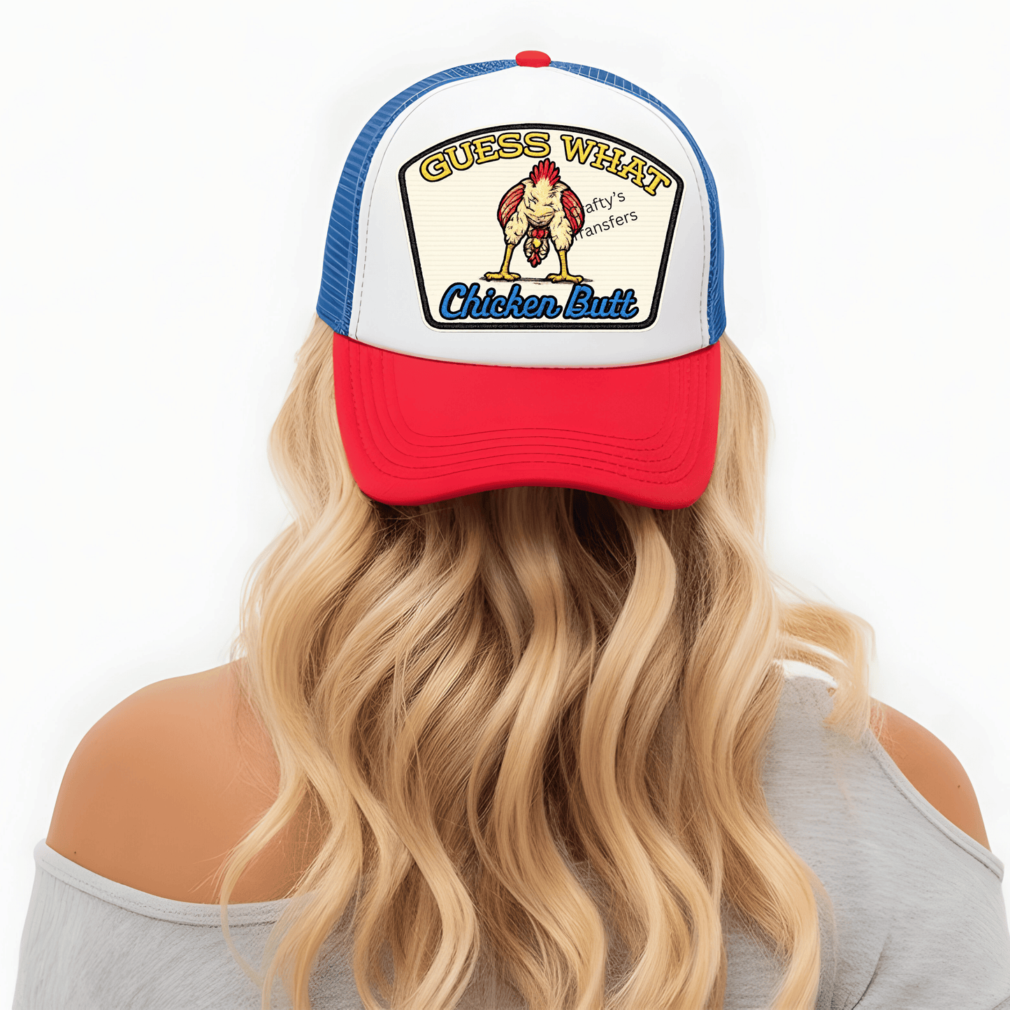 Guess What Chicken Butt DTF Trucker Hat Transfer | Funny Farm Hat Patch Design