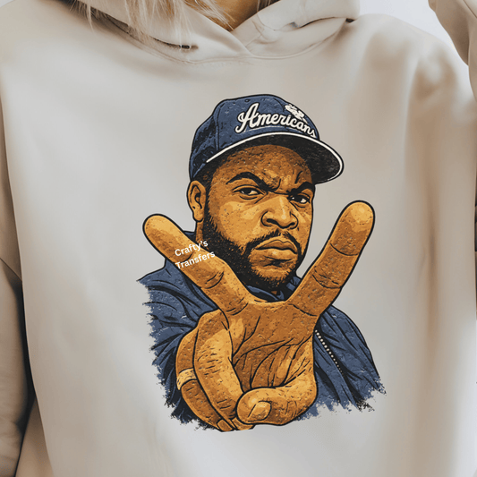 West Coast Hip Hop Icon DTF Transfer – Urban Rap Legend Hand Gesture Shirt Transfer – Streetwear Heat Press Design
