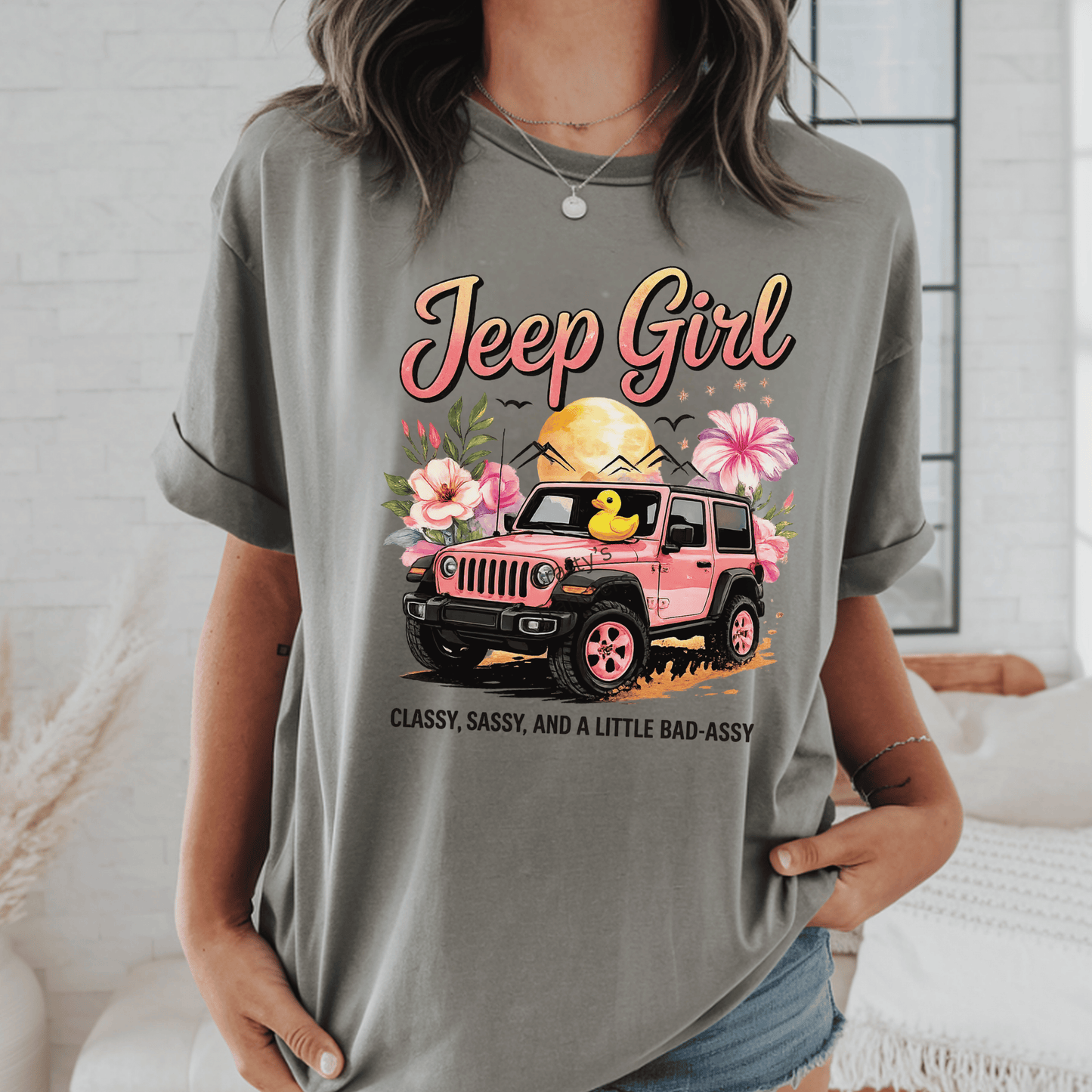 Jeep Girl Floral DTF Transfer | Classy Sassy Bad-Assy Jeep Heat Transfer | Ready to Press DTF Design