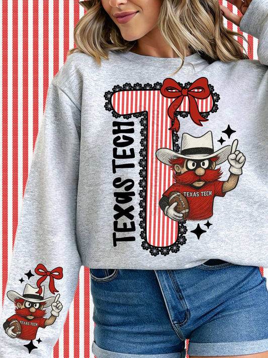 Texas Tech Bow Mascot DTF Transfer | Coquette Game Day Red Raiders Heat Press Design