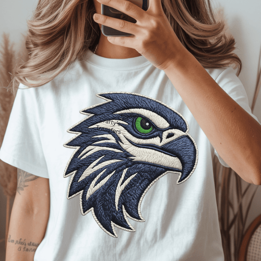 Seahawk Mascot DTF Transfer | Embroidered Style Football Logo Shirt Transfer | Team Spirit DTF Design