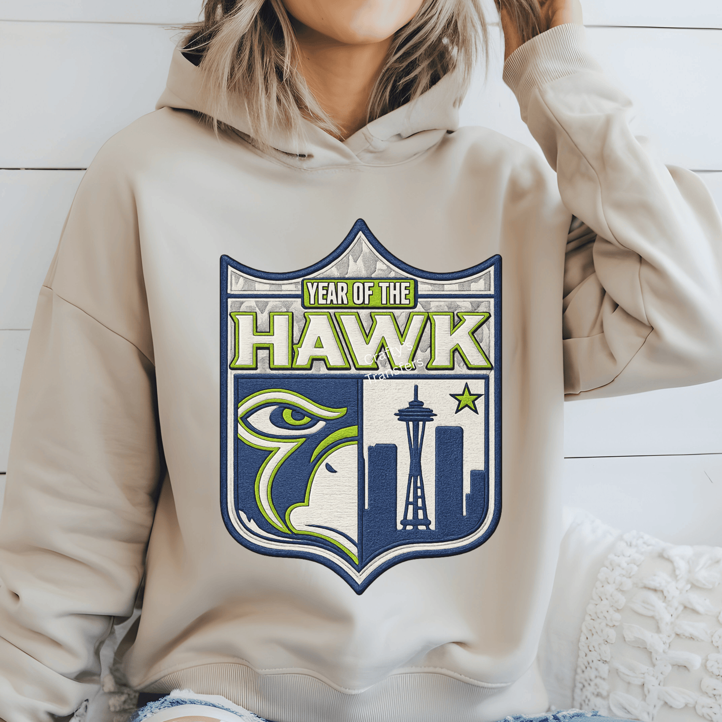 Year of the Hawk DTF Transfer | Football Fan Crest Shirt Transfer | Embroidered Style Team Spirit DTF Design