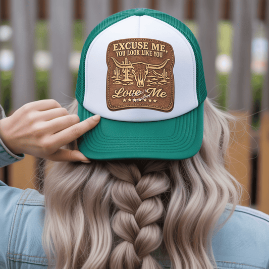 Excuse Me You Look Like You Love Me DTF Transfer | Western Cow Skull Leather Patch Style | Cowgirl Graphic Tee Heat Transfer