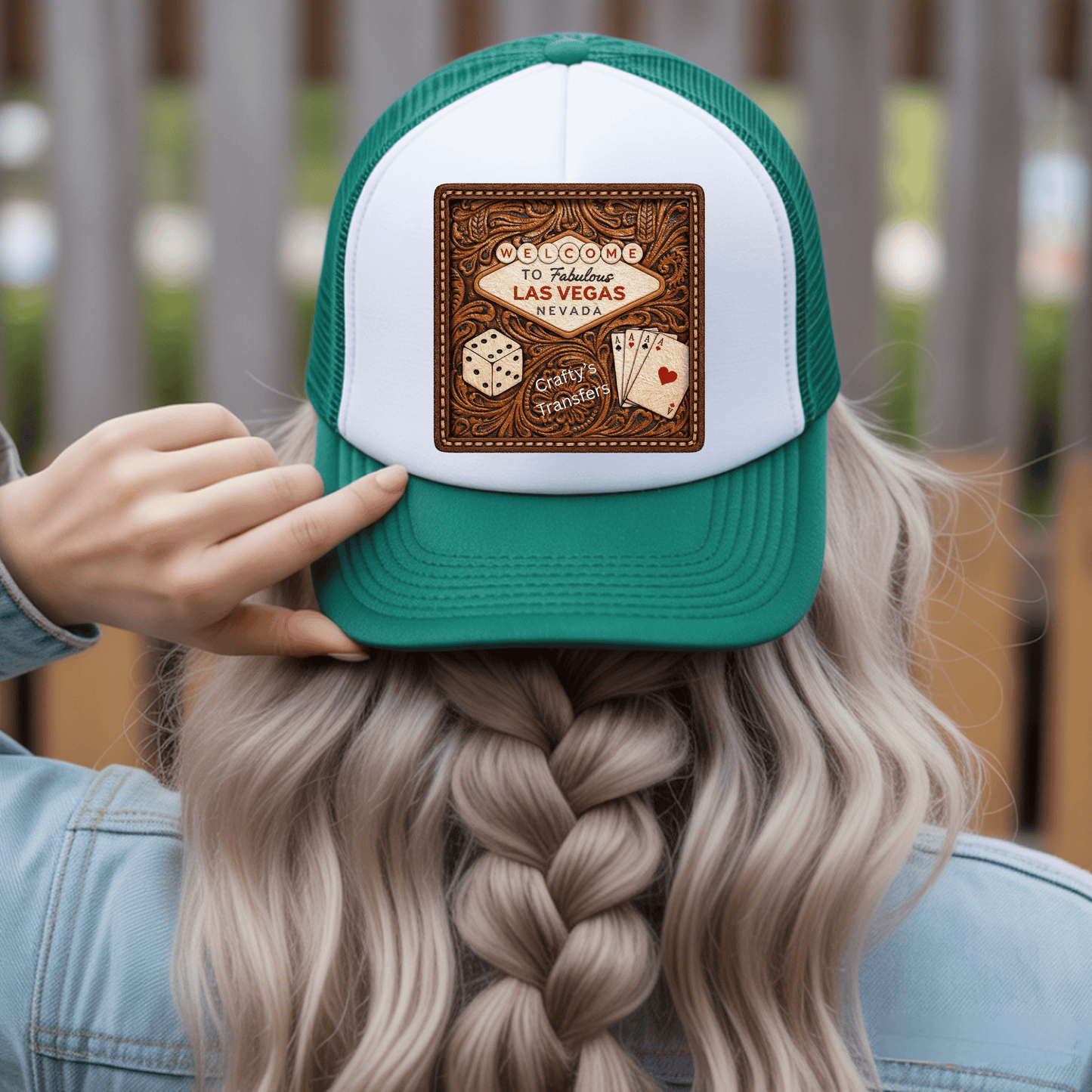 Welcome to Fabulous Las Vegas DTF Transfer | Western Leather Patch Style Vegas Graphic | Casino Cowgirl Heat Transfer