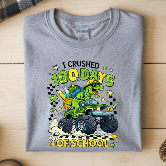 100 Days of School DTF Transfer | Dinosaur Monster Truck Graphic | Kids 100th Day Shirt Heat Transfer
