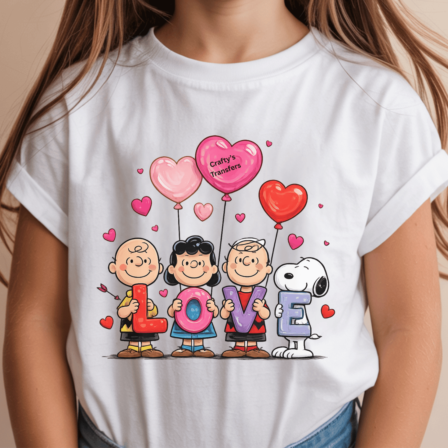 Valentine LOVE Kids DTF Transfer | Cute Cartoon Kids & Dog with Heart Balloons | Valentine Shirt Heat Transfer