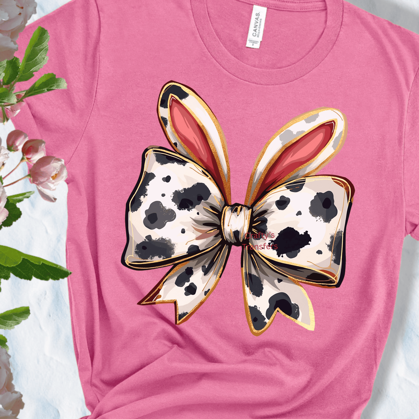 Cow Print Bunny Ear Bow DTF Transfer | Easter Cow Bow Heat Transfer | Western Spring Hair Bow Design