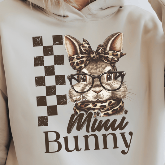Mimi Bunny DTF Transfer | Trendy Easter Bunny with Glasses | Grammy, Mamaw, Nana, Grandma, Mama, Mini, Boujee, Gigi, Abuela, Grammie, Yaya