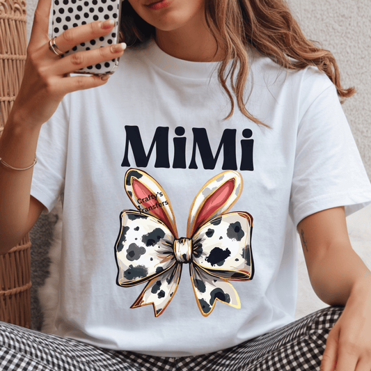 Mimi Bunny DTF Transfer | Cow Print Bunny Ear Bow | Easter Mimi Heat Transfer Design