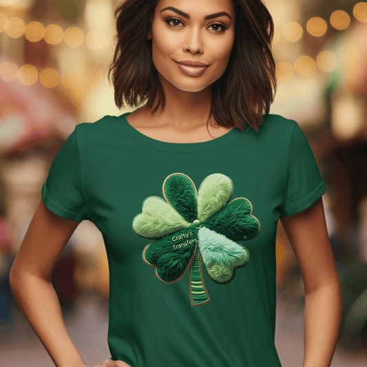St. Patrick’s Day Faux Fur Shamrock DTF Transfer | Plush Clover Heat Transfer | St Paddy’s DTF Design