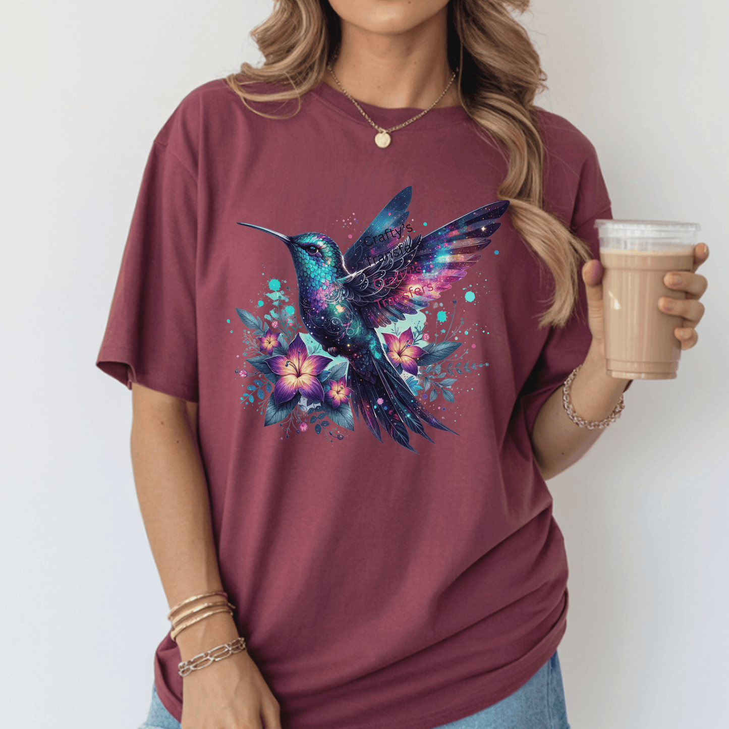 Galaxy Hummingbird Floral DTF Transfer | Colorful Cosmic Bird Heat Transfer | Artistic Nature Shirt Design
