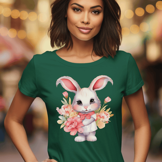 Cute Easter Bunny Floral DTF Transfer | Pastel Spring Bunny Heat Transfer | Kids & Boutique Shirt Design