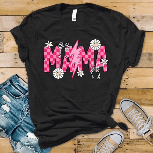 Mama Lightning Bolt DTF Transfer | Pink Gingham Mama Heat Transfer | Trendy Mom Shirt Design