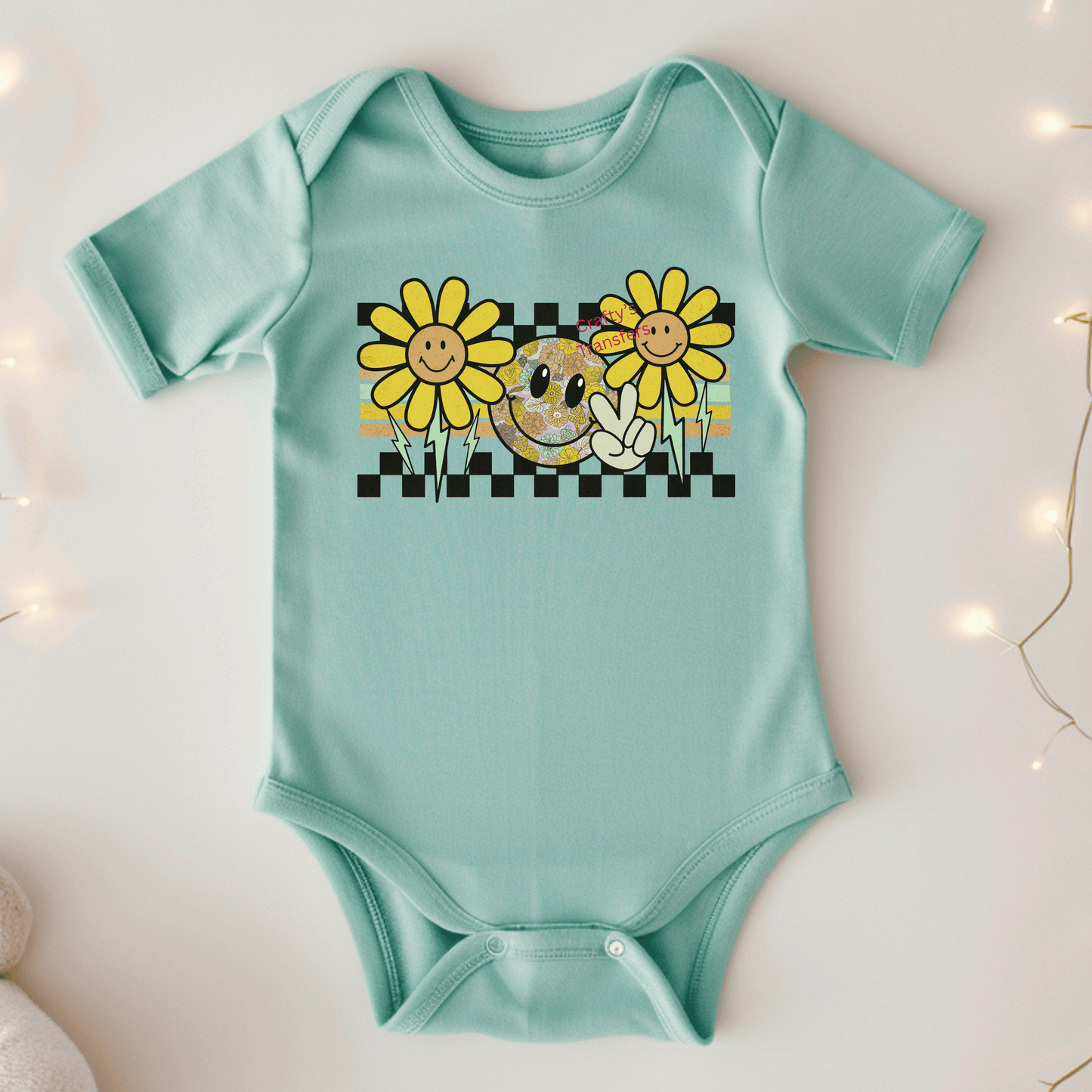 Retro Smiley Flower DTF Transfer | Peace Sign Daisy Smiley | Groovy Vintage Heat Transfer Design