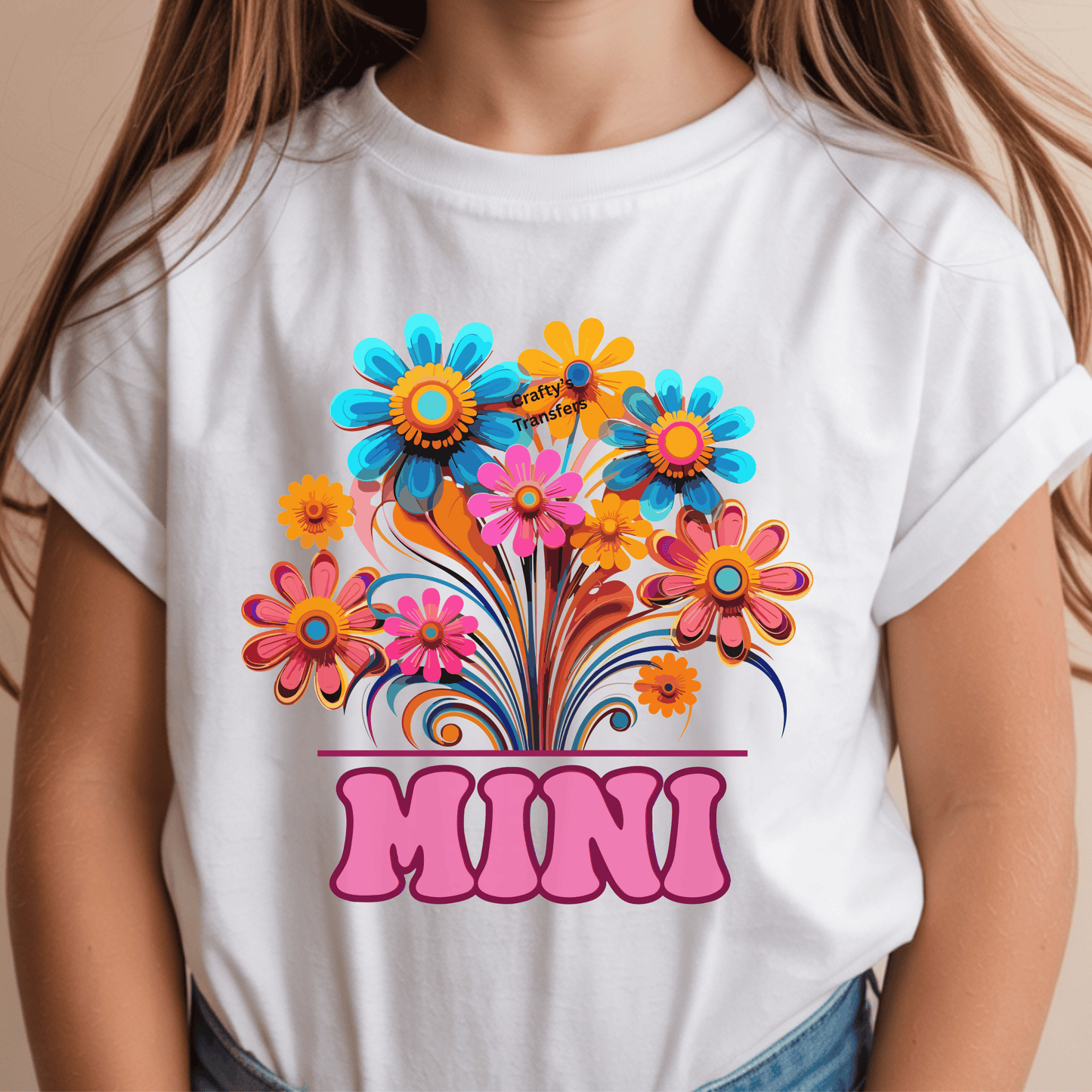 Mama & Mini Floral DTF Transfer Set | Matching Mom and Child Flower Heat Transfers | Colorful Retro Floral Design