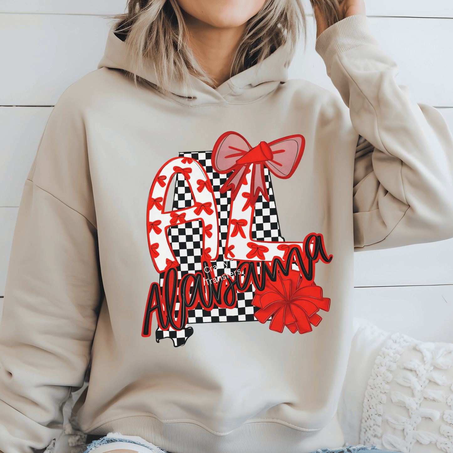 Alabama Bow DTF Transfer | ALA Alabama Checkered Bow Design | Red & Black Boutique Heat Transfer