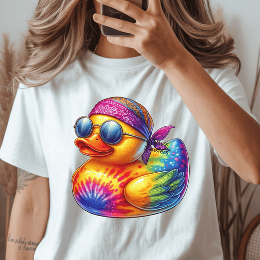 Hippie Tie Dye Duck DTF Transfer | Groovy Peace Duck Heat Transfer | Funny Retro Animal Shirt Design