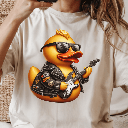 Rock N Roll Duck DTF Transfer | Cool Guitar Duck Heat Transfer | Funny Music Graphic Shirt Design