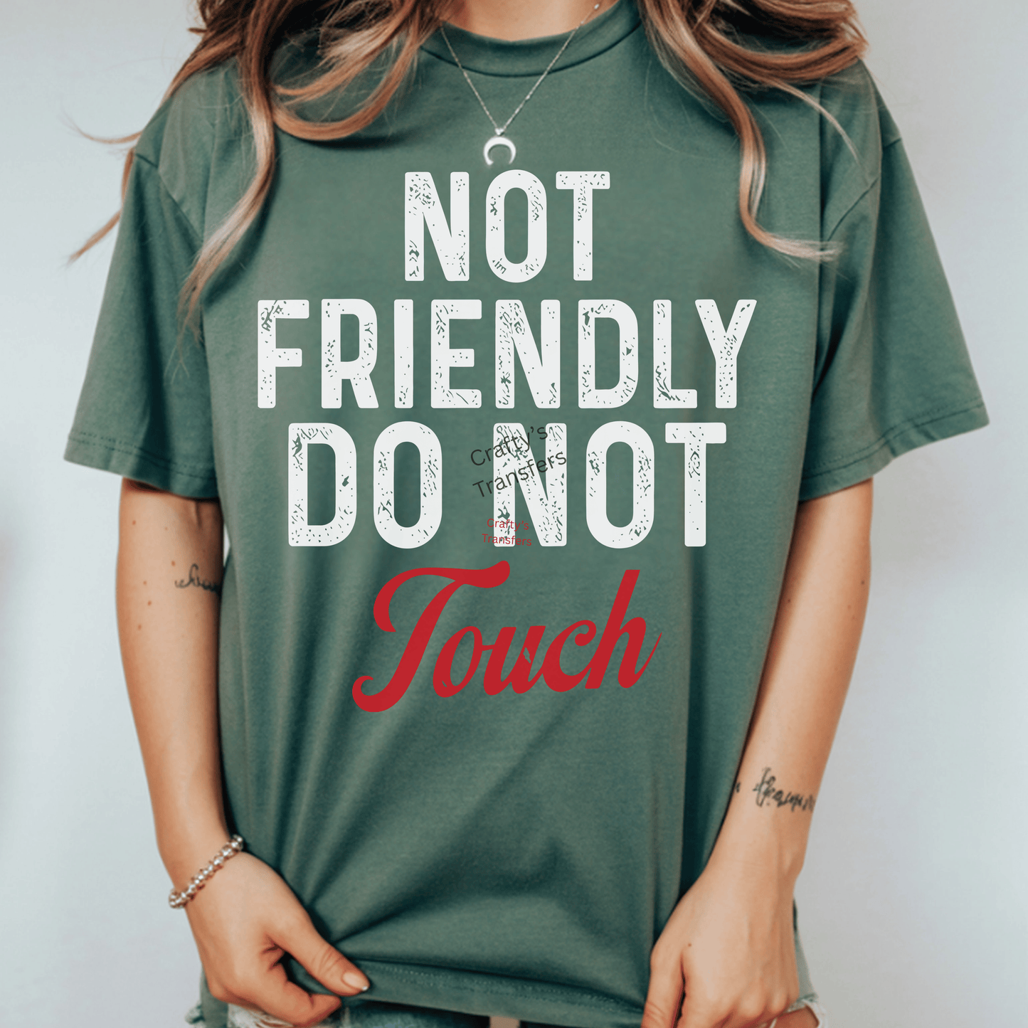Not Friendly Do Not Touch DTF Transfer | Funny Sarcastic Shirt Heat Transfer | Bold Text Graphic