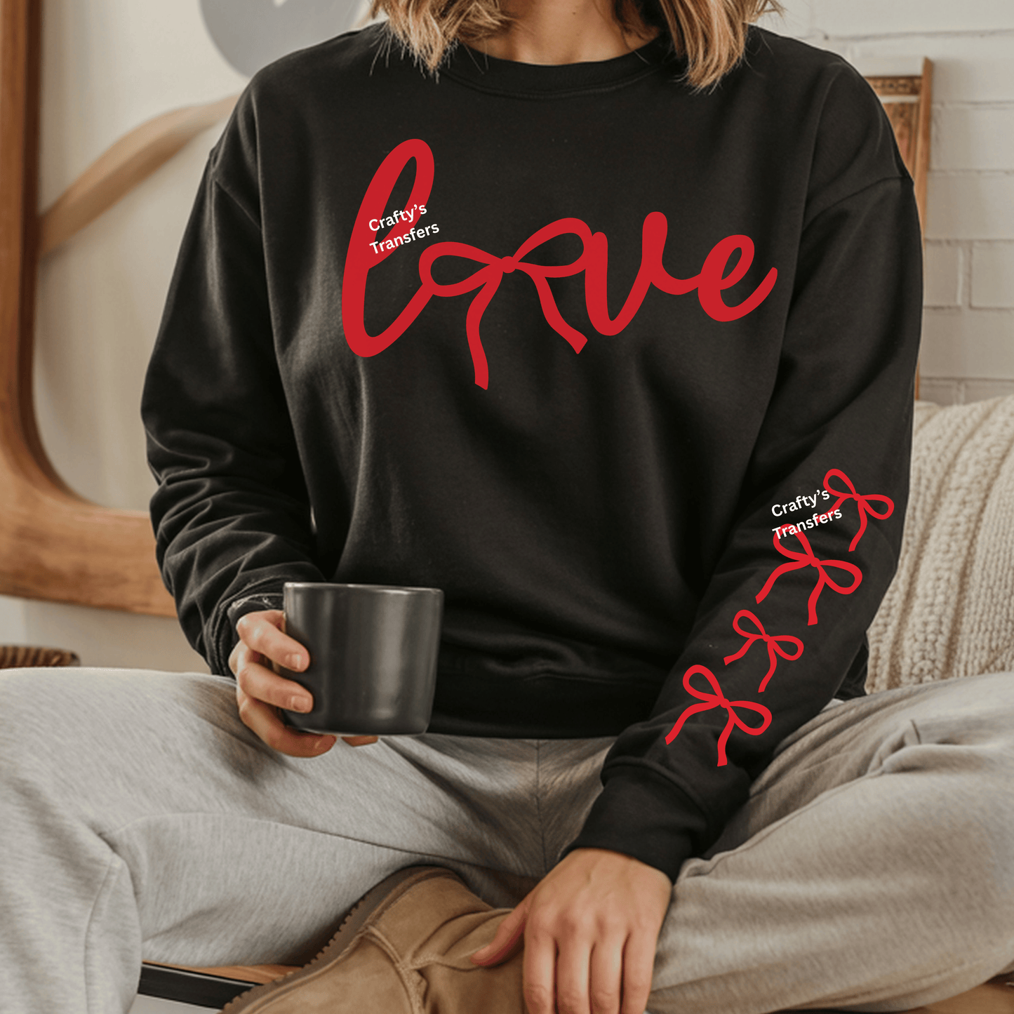 Love Bow Script DTF Transfer | Cute Coquette Valentine Shirt Transfer | Trendy Bow Sleeve Design