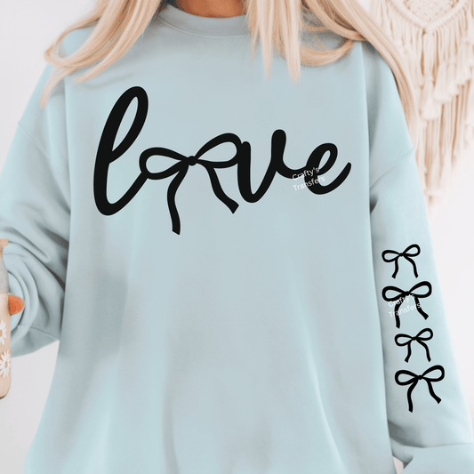 Love Bow Script DTF Transfer | Cute Coquette Valentine Shirt Transfer | Trendy Bow Sleeve Design