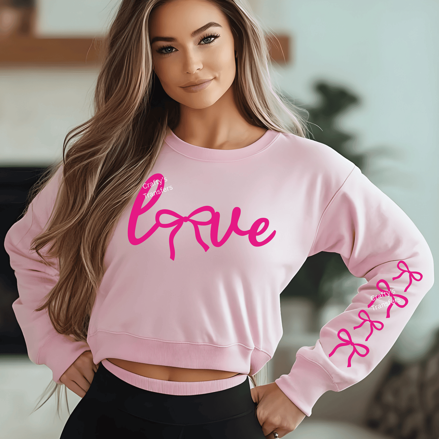 Love Bow Script DTF Transfer | Cute Coquette Valentine Shirt Transfer | Trendy Bow Sleeve Design