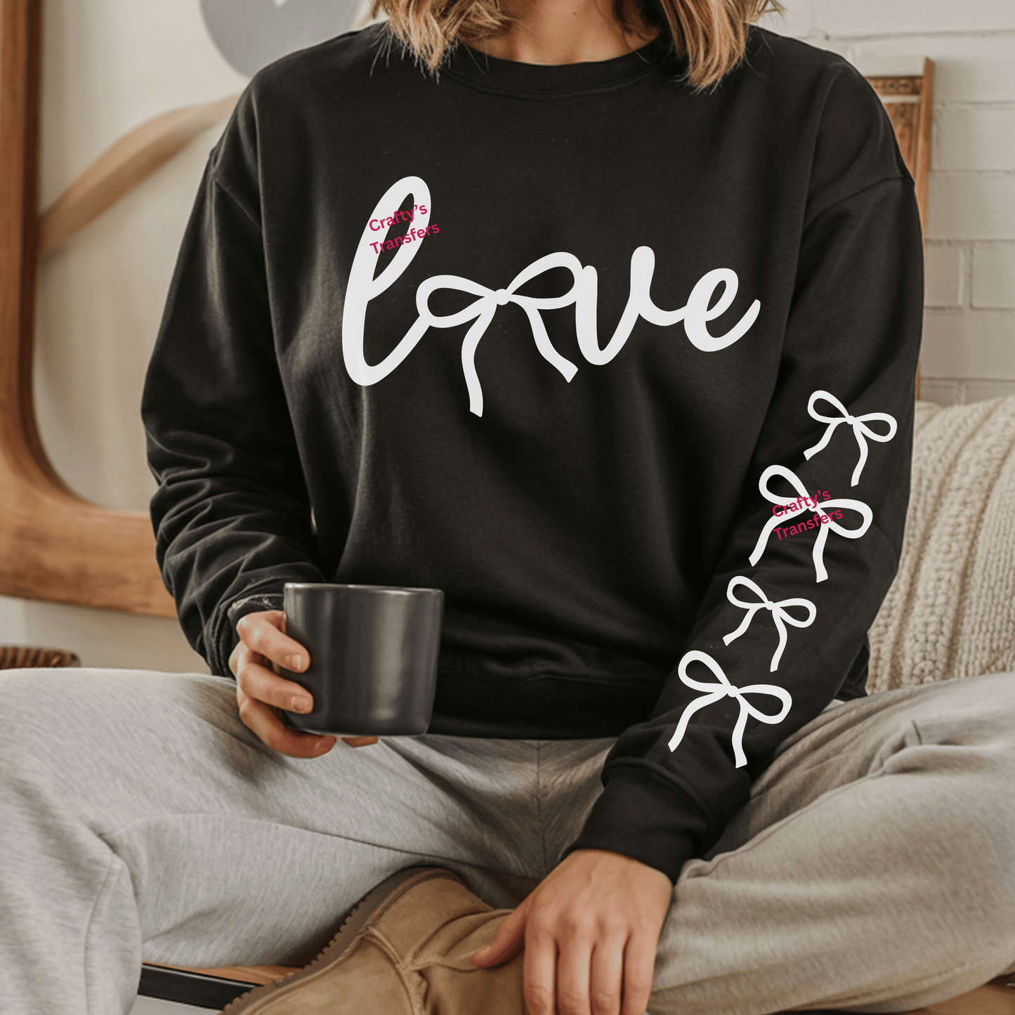 Love Bow Script DTF Transfer | Cute Coquette Valentine Shirt Transfer | Trendy Bow Sleeve Design