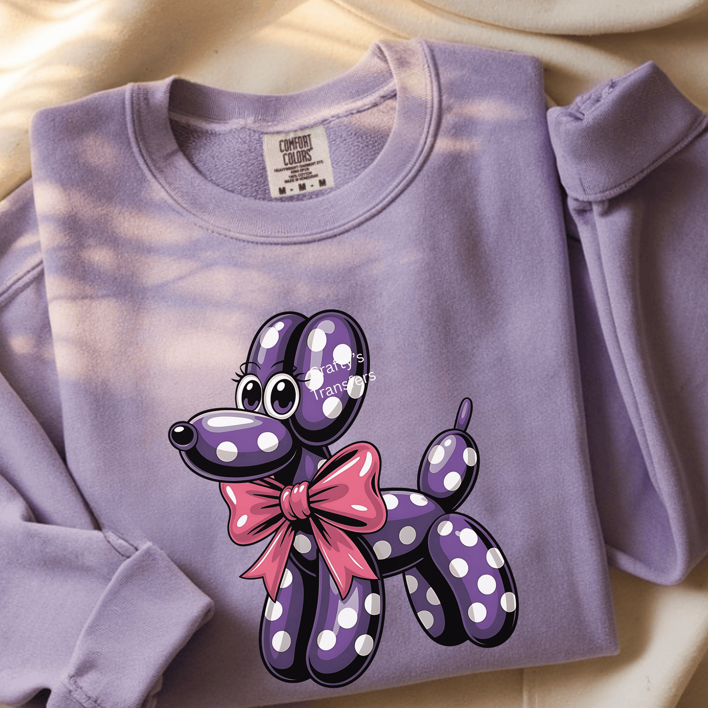 Purple Polka Dot Puppy DTF Transfer | Cute Dog Bow Shirt Transfer | Kids & Boutique Ready-to-Press Heat Transfer