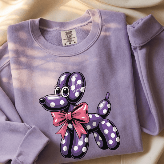Purple Polka Dot Puppy DTF Transfer | Cute Dog Bow Shirt Transfer | Kids & Boutique Ready-to-Press Heat Transfer