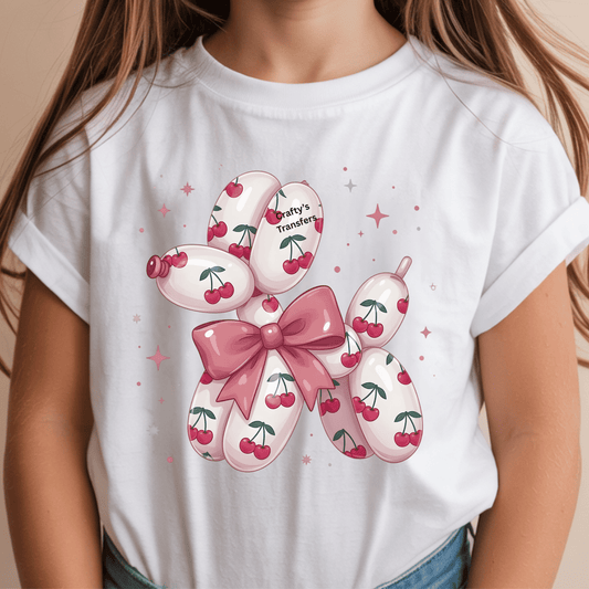 White Cherry Balloon Dog DTF Transfer | Coquette Cherry Heat Transfer for Shirts & Sweatshirts