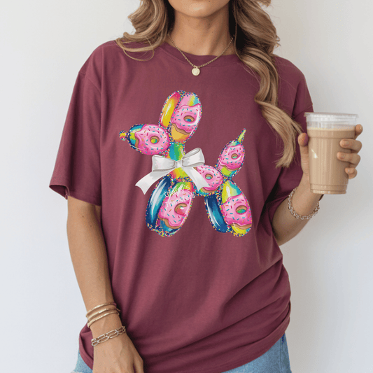 Rainbow Donut Balloon Dog DTF Transfer | Fun Sprinkle Donut Heat Transfer for Shirts & Sweatshirts
