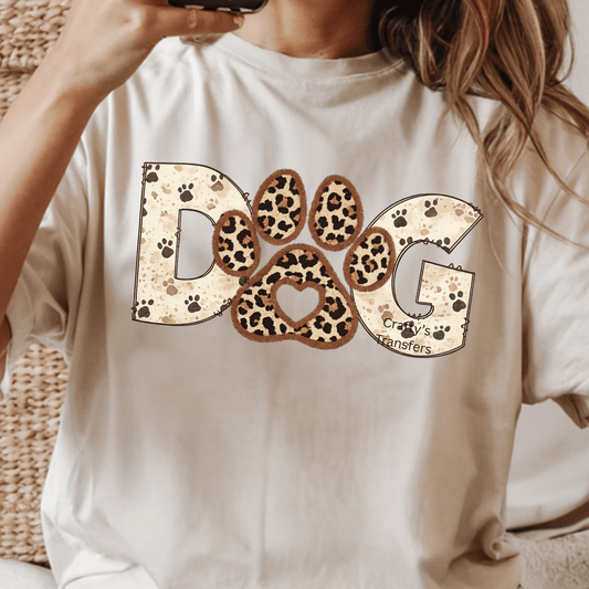 Dog Paw Print Leopard Heart DTF Transfer | Dog Lover Animal Print Heat Transfer for Shirts