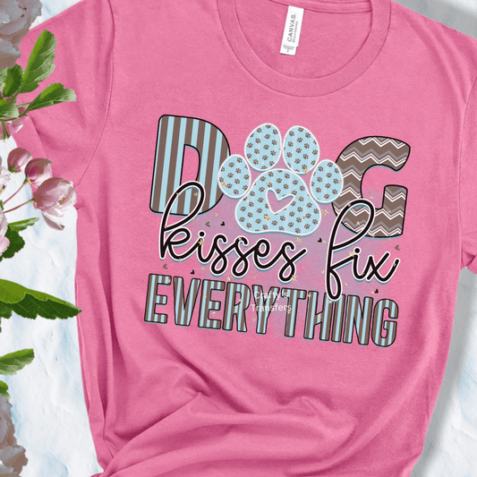 Dog Kisses Fix Everything DTF Transfer | Cute Dog Lover Paw Print Heat Transfer for Shirts